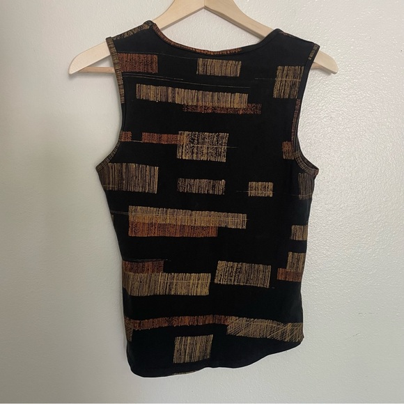 Gap Stretch V-Neck Tank Top Black & Orange Abstract Print Size Medium - Picture 5 of 5